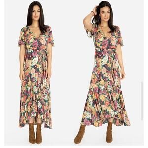 New Johnny Was Strass Wrap Maxi Dress Green V-neck Short Sleeve Sz L Women's